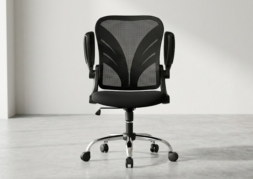 HOLLUDLE Big and Tall ergonomic chair foldable black with mesh back tilt function and flip-up armrests