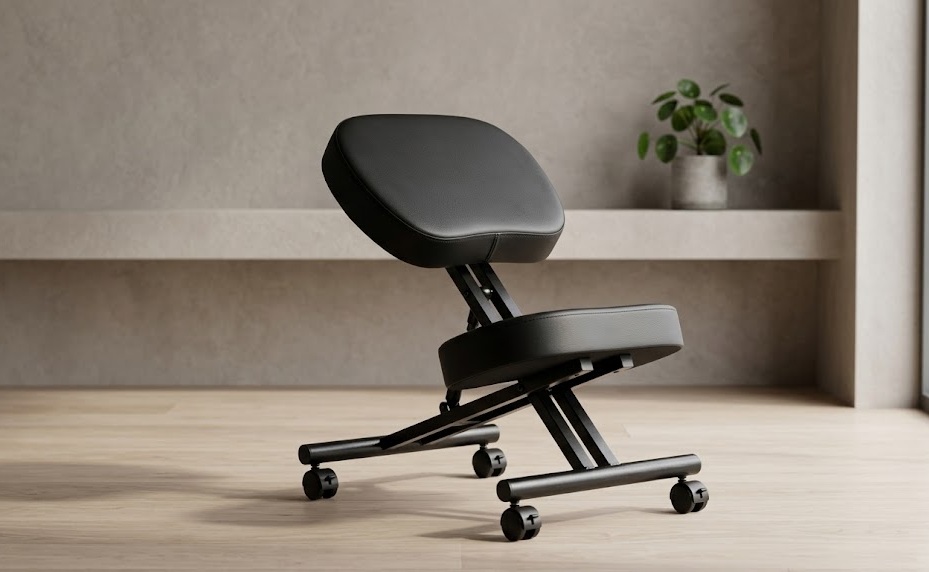 Himimi kneeling chair with memory foam cushion and iron frame on light wood floor