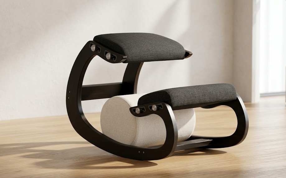 MallVitally wooden rocking kneeling chair with dark frame and breathable cushion covers