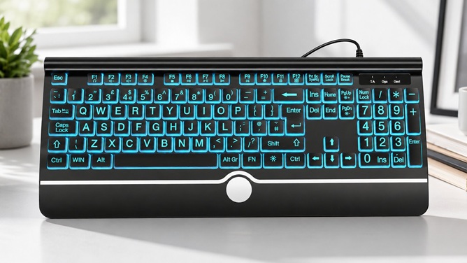 DHKBL large print keyboard UK with backlit big letter keys and full numeric keypad