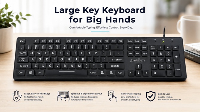 Perixx PERIBOARD-317 keyboard with large, easy-to-read keys designed for big hands and everyday typing