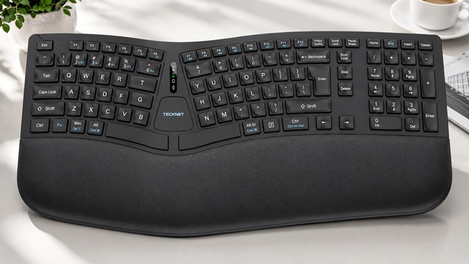 TECKNET ergonomic keyboard for large hands with split layout and memory foam wrist support