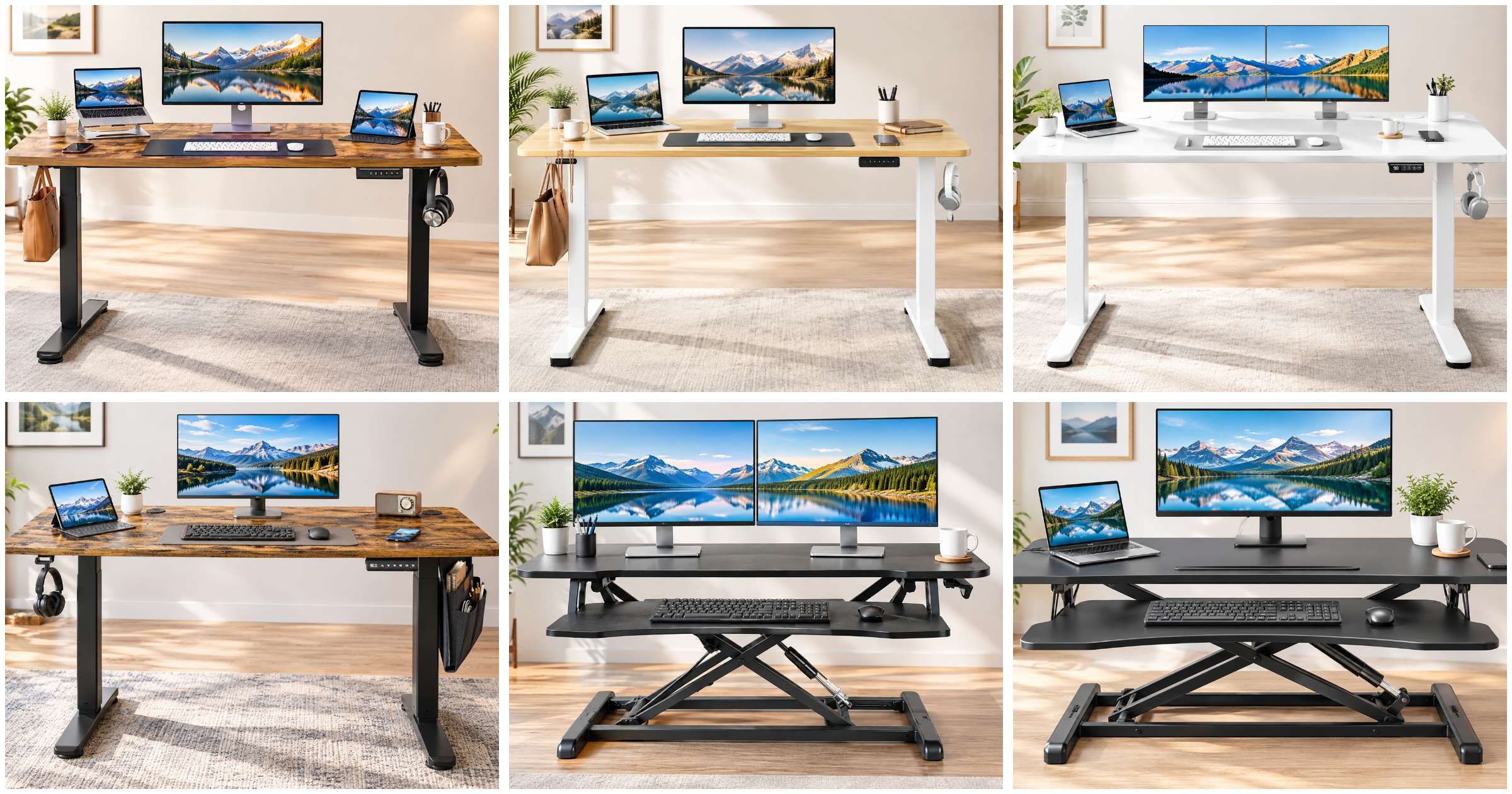 Six ergonomic standing desks and converters compared side by side for a UK home office buying guide