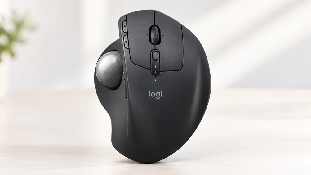 Logitech MX Ergo S trackball mouse with silver ball and two-device switch