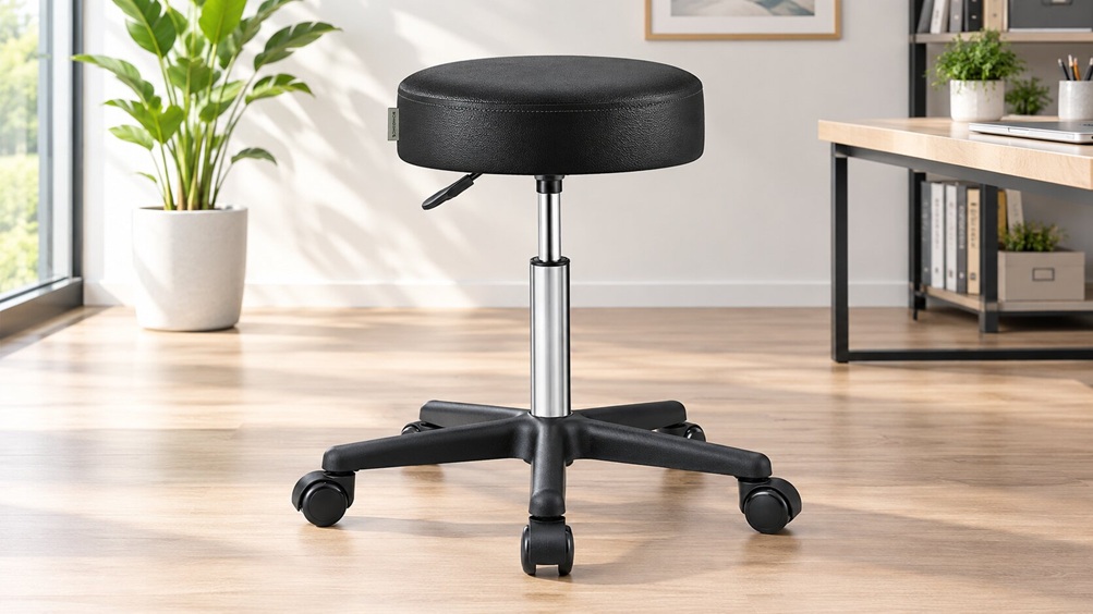 SONGMICS ACTIVO padded rolling stool with silent wheels in an office setting