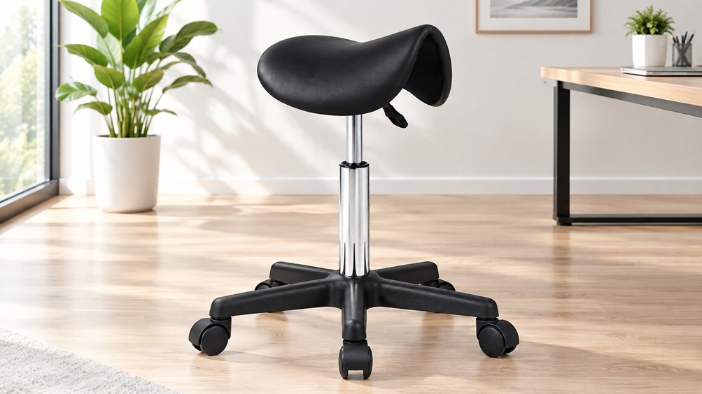 Yaheetech black rolling saddle stool with thick cushion and 360-degree swivel casters